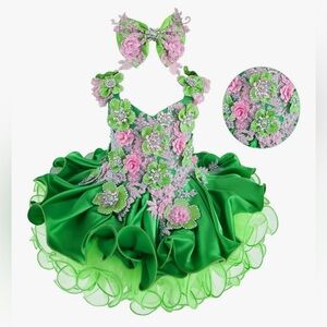Charming Green and Pink Floral Kids Dance Costume